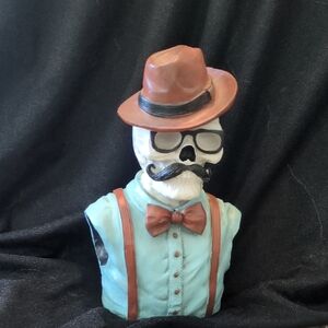 Stylish Skeleton Bust with Brown Hat and Bow Tie